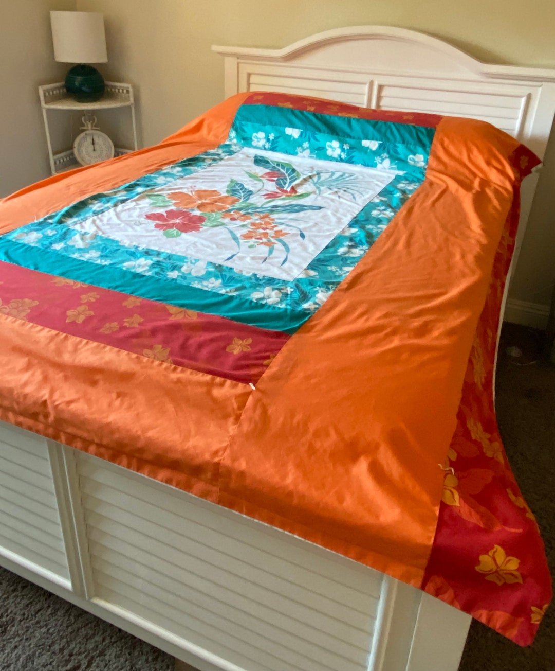 Vintage Lightweight Quilted Bed Cover Reversible Cotton by Kanoelani