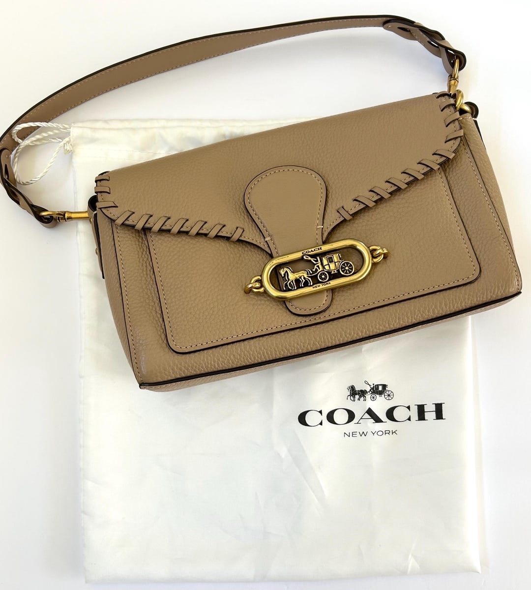 COACH Taupe Leather Crossbody Purse Burgundy Suede Lining 