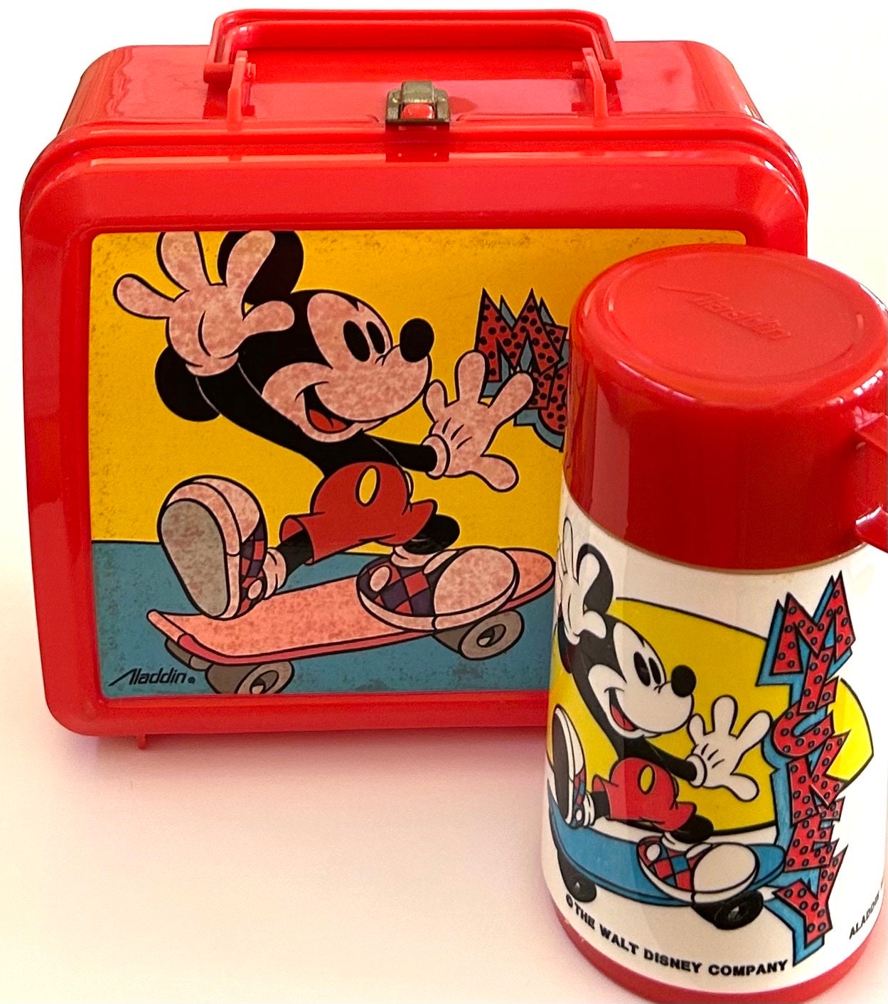 Vintage Mickey Mouse Skateboarding Plastic Lunch Box With