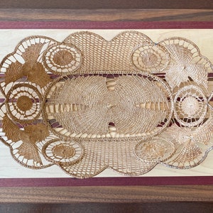 Vintage Handwoven “Lace Look” Raffia / Pine Needle Oval Basket; 15 1/4” x 8 1/4”