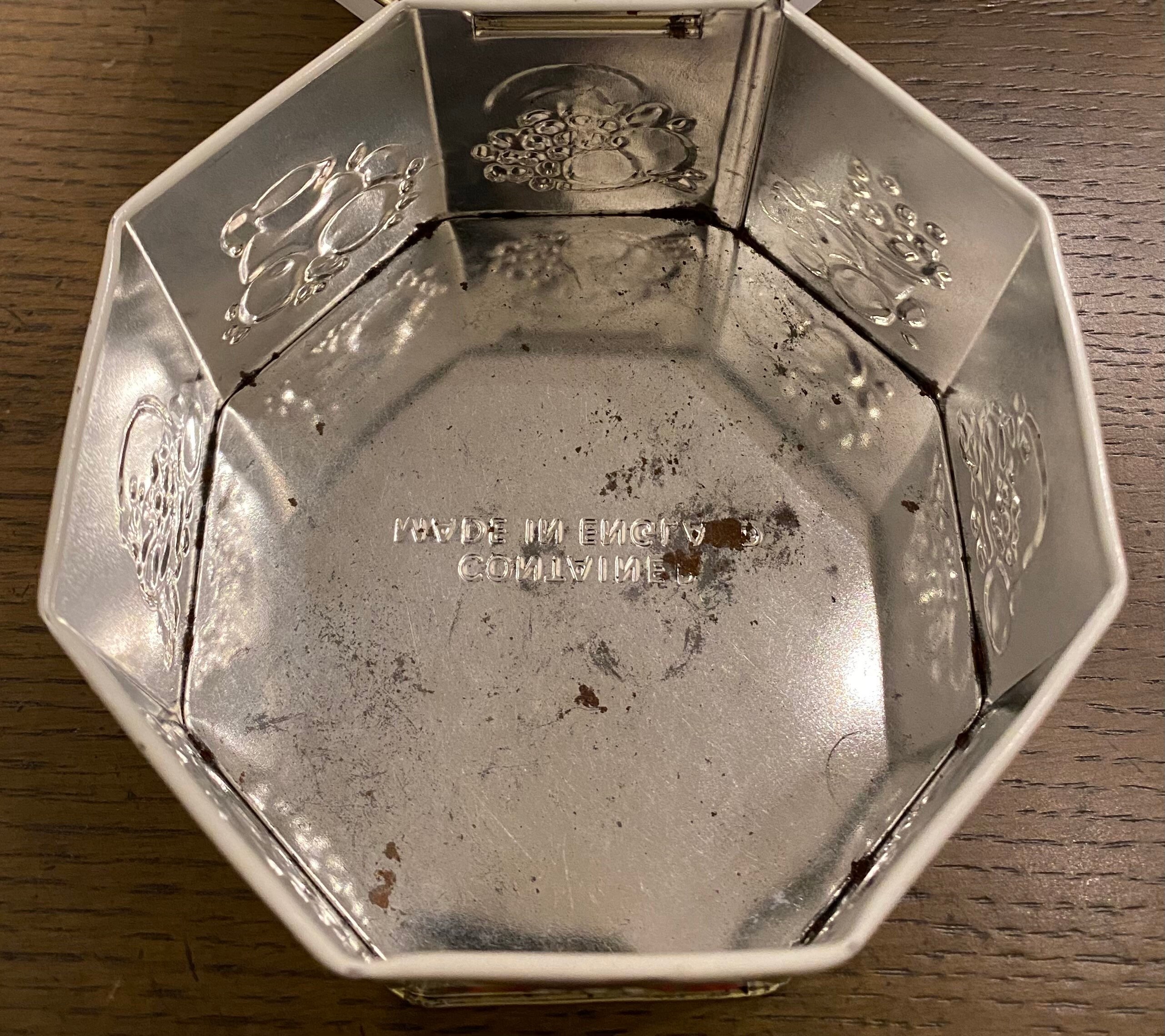 Vintage Small Metal Tin With Hinged Lid and Mixed Fruit