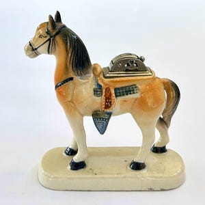 Vintage MCM Porcelain Horse Figurine Table Lighter on Stand Made In Japan