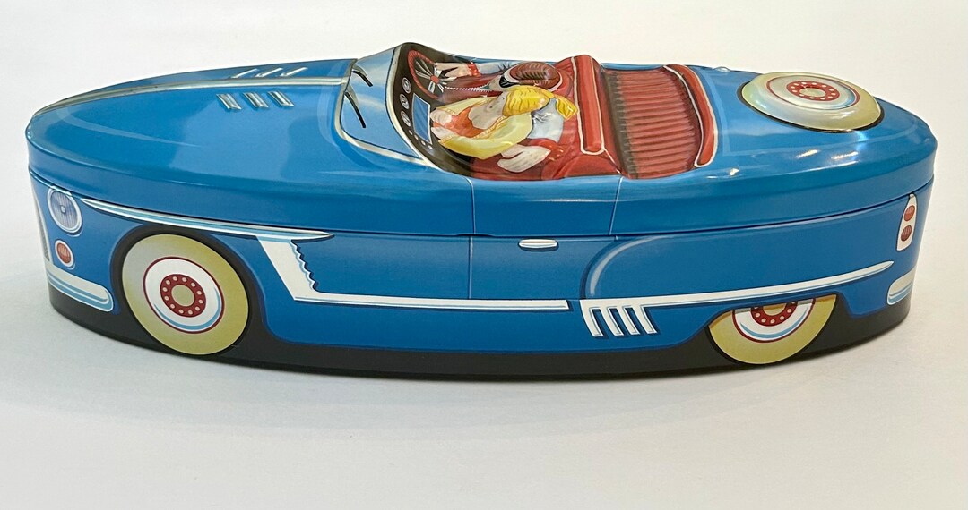 Vintage Sleek Blue Sports Car Storage Tin Etsy