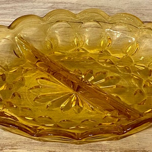 Vintage Amber Glass Divided Oval Relish Dish 7” x 5”