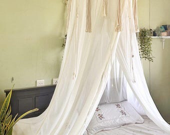 Dosel de macramé estilo bohemio, cortina de cama de algodón hecha a mano, lámpara de araña para guardería, decoración de cuna