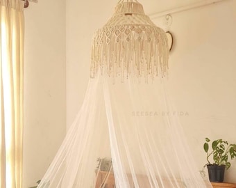 Dosel de macramé con mosquitera, dosel de cama estilo bohemio, dosel para habitación infantil, dosel sobre la cama, dosel para cuna, tienda de campaña con dosel, cortina baldaquino, decoración de dormitorio