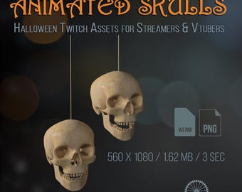 Animated Skulls Twitch Overlay, Halloween Stream Decoration, Spooky Asset for Vtubers and Streamers