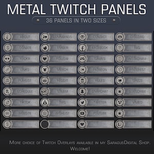 Minimalist Twitch panels for streamers and vtubers, metal shabby stream overlays for fans of cyberpunk, wargames
