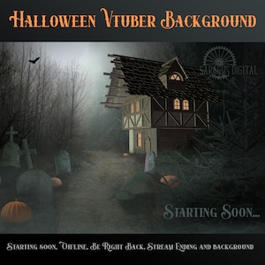 Halloween Twitch Screens and Vtuber Background, BRB, Starting Soon, Horror Scene, Haunted House, Graves, Animated Stream Overlays