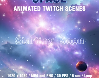Animated Space Stream Scenes, Galaxy Theme Twitch Overlays, Cosmic Sci-Fi Screens for Streamers VTubers