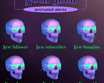 Alertas de Twitch de calaveras de neón, superposiciones animadas de terror para transmisiones, Halloween, temática de brujería
