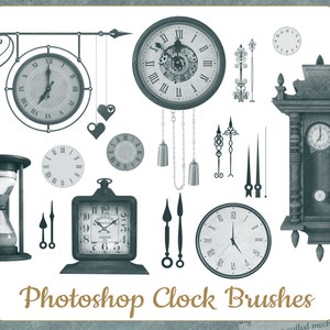 Clock Brushes for Photoshop and Procreate, Stamps, ABR, Antique Watch, Hourglass, Pendulum Clock, Retro, Victorian, Steampunk