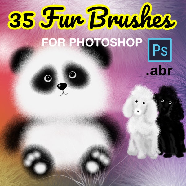 Fur Brushes for Photoshop, 35 ABR Ps realistic brushes for create animals, furry characters, fluffy and fuzzy creatures