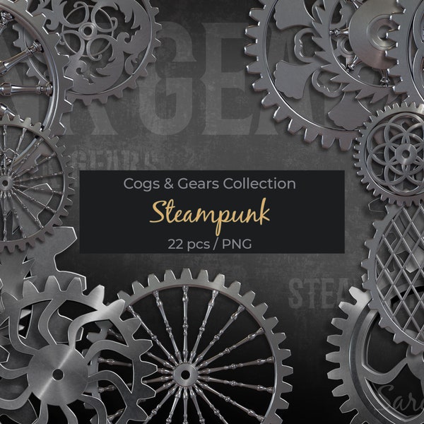 Steampunk gears and cogs digital clipart 22 overlay industrial style decor image realistic elements high resolution PNG transparency