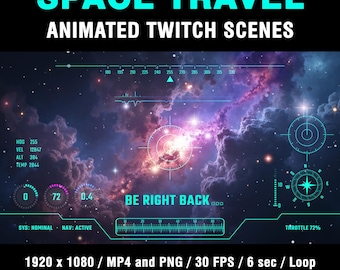 Animated Space Stream Screens Pack, Sci-Fi Backgrounds for Twitch YouTube, Spaceship Sockpit Dashboard Overlay