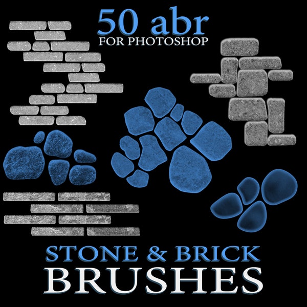 Photoshop Brushes Stone and Brick, Texture Stamps of Wall, Pavement, Masonry, Cobblestone, 50 ABR Brushes, is usable in Procreate 5