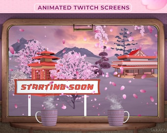 Sakura Twitch Screens and VTuber Background, Train Stream Overlay, Spring, Cherry Blossom, Japanese