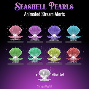 Seashell Pearls Animated Stream Alerts – Ocean, Underwater World, Pirates, Mermaids Theme Overlays for Streamers and VTubers, Twitch Alerts
