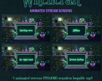 Witchy Twitch Screens, Magic VTuber Background, Animated Stream Overlays, Starting Soon, Witchcraft, Halloween