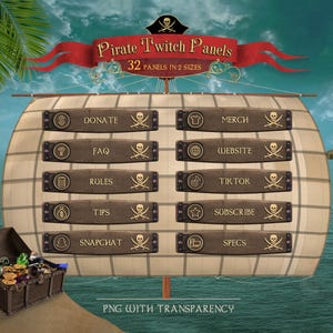 Pirate Twitch Panels, 32 Dark Stream Panels, Sea Adventure Overlays, Piratecore graphics for streamers and Vtubers, Jolly Roger