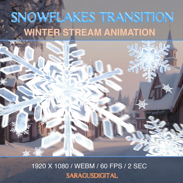 Christmas snowflakes stinger transition animated snow overlay for winter streams, snowfall Twitch transition for Streamlab, OBS