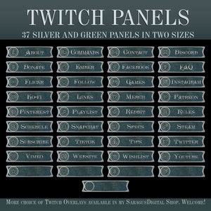 Dark Silver Twitch Panels, Stream Overlays, 37 Streamer and Vtuber Panels, War Games, Fantasy, Warriors, Military
