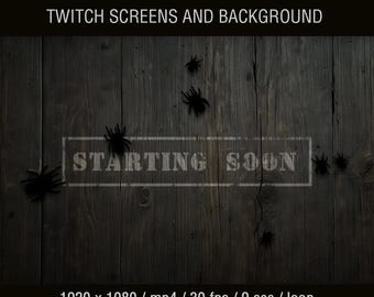 Dark Animated Twitch Screens: Stream Overlays with Spiders, Horror Gothic Halloween Scenes