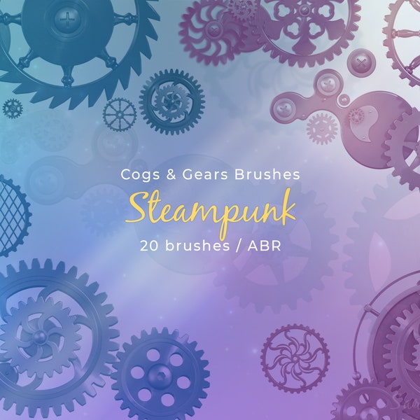 Steampunk Brushes Gears and Cogs, Set 20 Brushes for Photoshop and Procreate, Gear Wheel Stamps, Mechanical, Stencil, ABR file