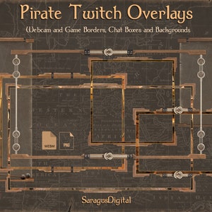 Pirate Twitch Overlay, Stream Sea Fantasy and Adventures, Games and Webcam Animated Borders, Chats, Backgrounds for Streamers and Vtubers