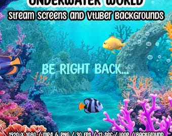 Underwater World Twitch Screens and Vtuber Background, Stream Scenes Starting Soon, BRB, Coral Reef