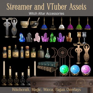 Pacchetto Magic Stream, Overlay Twitch Altar Witchy, Risorse Vtuber, Decorazione Stream Animata, Candele, Pozioni, Cristalli