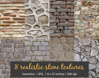 Seamless Realistic Backgrounds of Stone and Brick Walls, Paving, Antique, Roman, Medieval Digital Paper