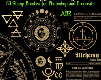 Astrology Stamp Brushes: Witchcraft, Alchemy, Occult (63 ABR) Photoshop & Procreate