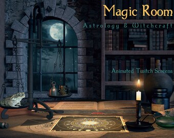 Animated Magic Room, Twitch Screens, Stream Overlay, Dark Academia, Witch, Moon, Toad, Witchcraft, Astrology, Alchemy, Occult, Medieval