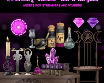 Witchcraft Magic Twitch Overlays, Vtuber Assets, Animated Stream Decoration, Set of Pagan Altar