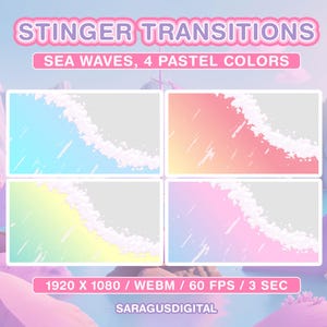 Twitch Stinger Transitions Sea Waves, cute aesthetic stream overlays, animated pastel transition OBS