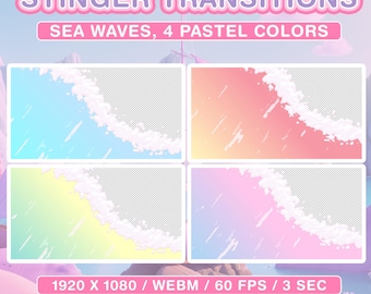 Twitch Transitions Sea Waves, Cute Aesthetic Stream Overlays, Animated Pastel Stinger Transition