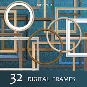 Wood Frames Clipart, 32 Digital Frames, Shabby, White, Dark, Vertical, Horizontal, Round Borders, Transparent Background, PNG