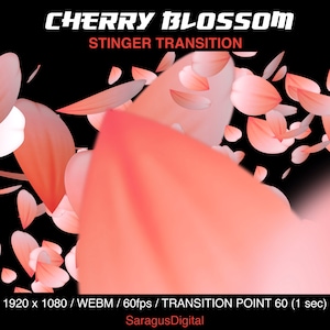 Cherry Blossom Stinger Transition, Animated Pink Petals Overlay for Streaming Scene Changes, Sakura Twitch Transition for Streamlab, OBS