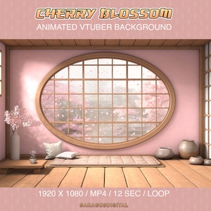 Twitch VTuber Background Cherry Blossom, Cute Stream Overlay Pink Sakura, Animated Streamer Room, Minimalist Japanese Aesthetic