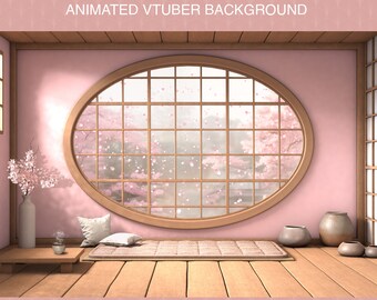 Pink Sakura Animated VTuber Background, Cherry Blossom Loop Stream Overlay, Minimalist Japanese Theme