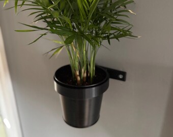 Black Plant Pot Wall Mount, 10cm 3D Printed Planter