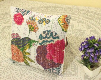 Kantha Cushion Cover, Indian Cushion Cover, Boho Pillow Cover, Bohemian Cushion Cover, Sofa Decorative Throw Pillow, Gift For Her