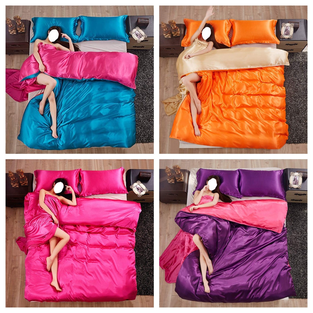 3 Pcs Satin Bedding Duvet Cover Set, Twin, Queen and King Size Satin