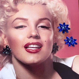 Marilyn Monroe Inspired Blue Rhinestone Parade Earrings