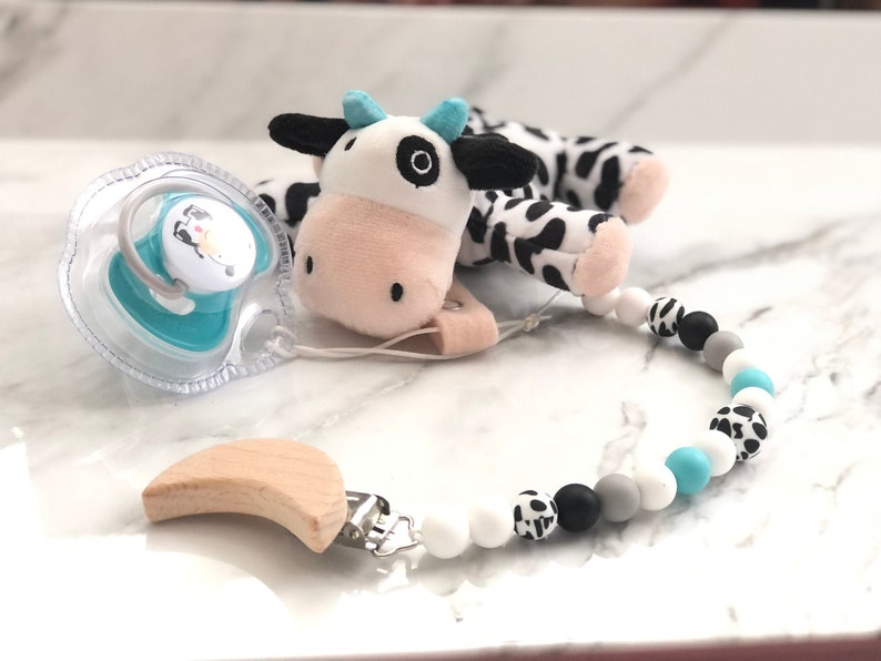 Cow pacifier clip moo moo pacifier clip black and white Etsy