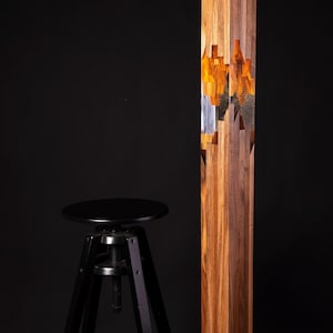 Unique floor lamp, Nightstand lamp for bedroom, Resin lamp, Wooden base lamp, Handcrafted Modern Floor Decor Lamp Light, No25