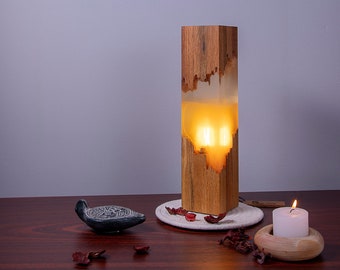 Epoxy resin wooden lamp, table decor light, bedside lamp