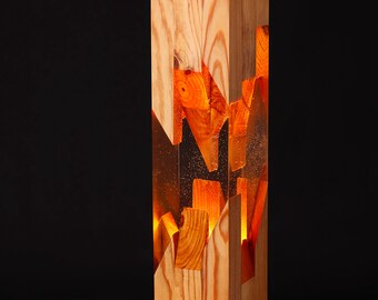 Epoxy resin wooden lamp, table decor light, bedside lamp, No22
