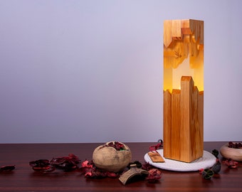 Epoxy resin wooden lamp, table decor light, bedside lamp No.10